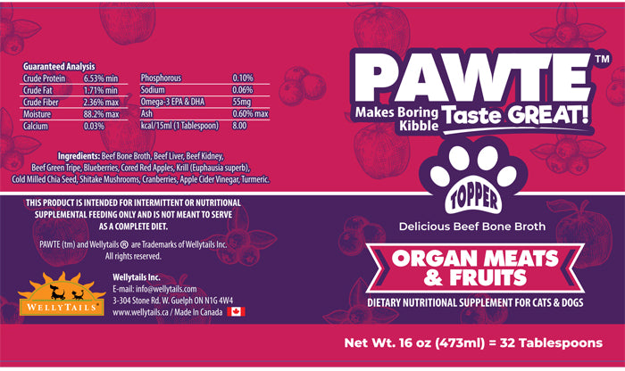 PAWTE Organ Meats & Fruit 16 oz. (473ml) 32 Tablespoons Kibble Topper