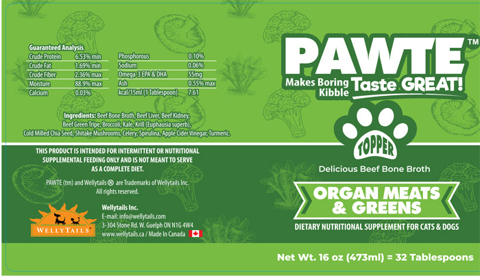 PAWTE Organ Meats & Greens 16 oz. (473ml) 32 Tablespoons Kibble Topper