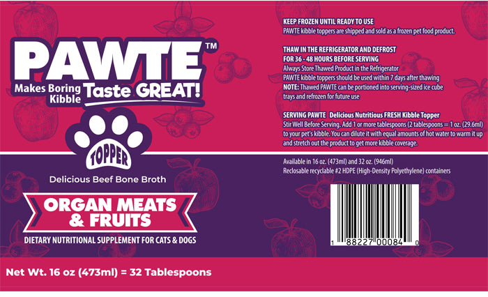 PAWTE Organ Meats & Fruit 16 oz. (473ml) 32 Tablespoons Kibble Topper