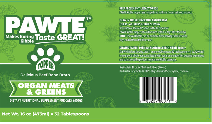 PAWTE Organ Meats & Greens 16 oz. (473ml) 32 Tablespoons Kibble Topper