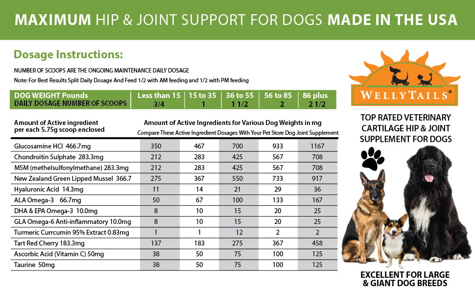WellyTails Cartilage Hip & Joint Dog Rx Joint Supplement MADE IN USA