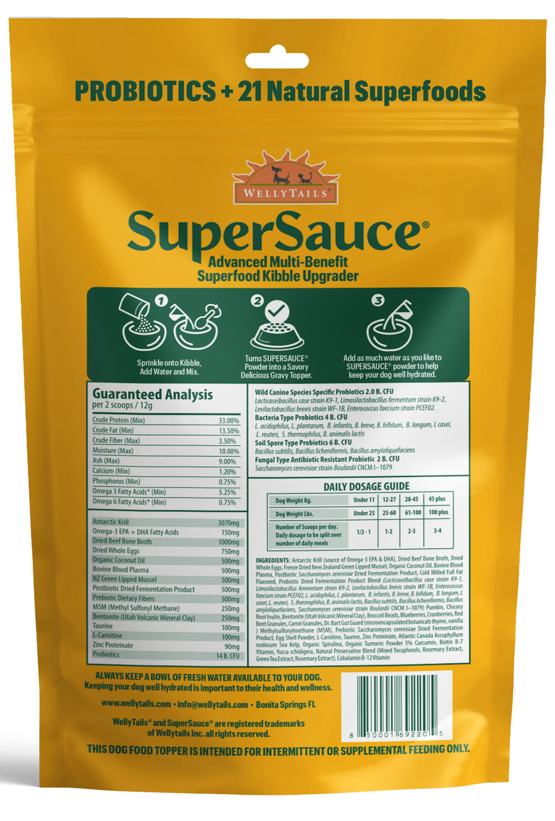 Supersauce package with nutritional information on a white background