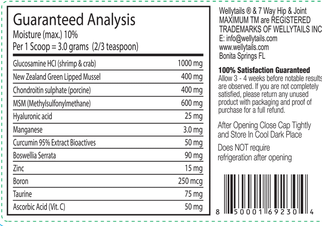 Suplemento hipoalergénico para articulaciones de perro máximo de cadera y articulación de 7 vías fabricado en CANADÁ