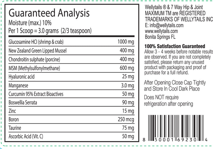 Suplemento hipoalergénico para articulaciones de perro máximo de cadera y articulación de 7 vías fabricado en CANADÁ