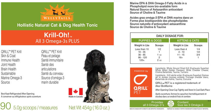 WellyTails Krill-Oh! 454 g de omega 3