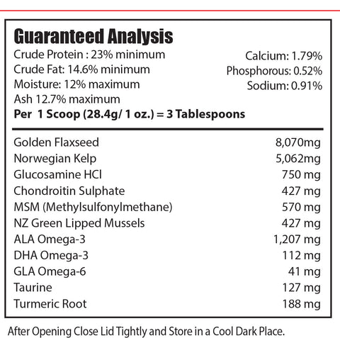 Garunteed analysis, Helps decrease stiffness and soreness for dogs with moderate joint problems 
