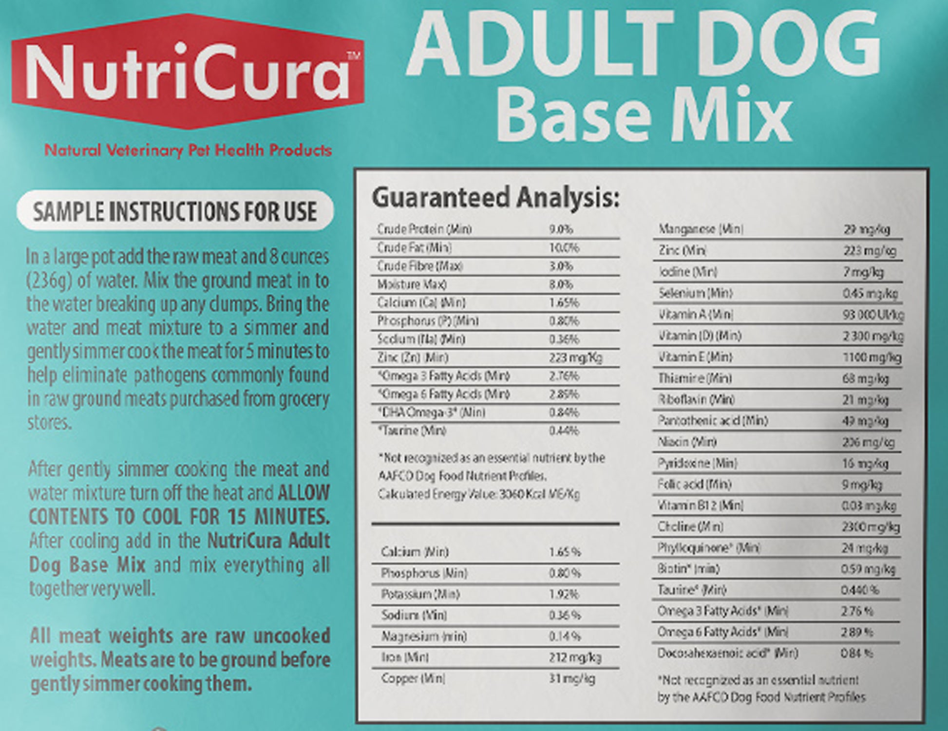 NutriCura  Veterinary Clinic  HOMEMADE AAFCO Adult & Senior Dog Food Base Mix