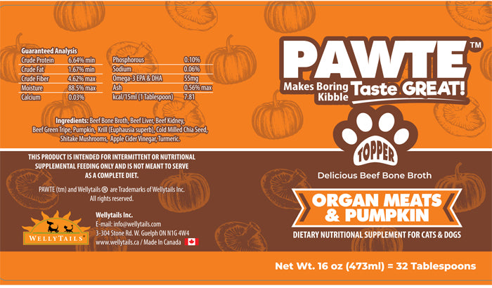 PAWTE Organ Meats & Pumpkin16 oz. (473ml) 32 Tablespoons Kibble Topper