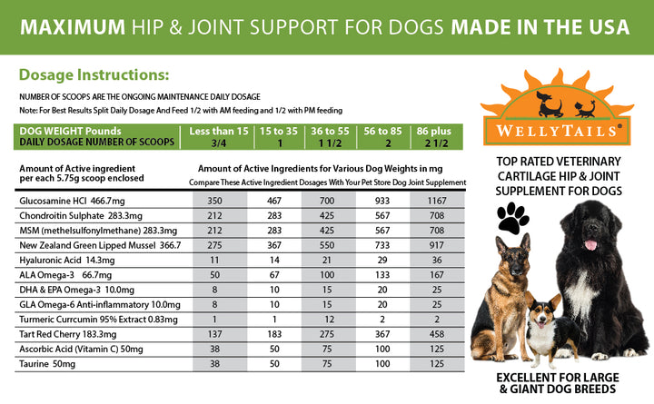 Suplemento para articulaciones WellyTails Cartilage Hip &amp; Joint Dog Rx HECHO EN EE. UU.