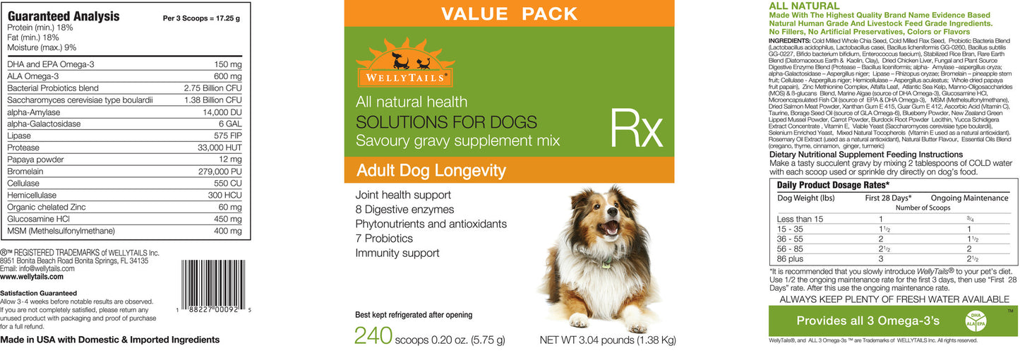 WellyTails Adult Dog Supplement for Longevity, Joint Health, Immunity and Digestion Support - WellyTails Inc.