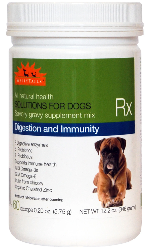 Suplemento para perros WellyTails para la digestión y el apoyo inmunológico con aceite Omega 3 y probióticos