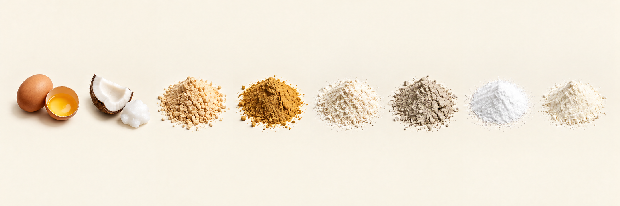 Whole egg, coconut oil, bovine plasma powder, postbiotics, prebiotics, bentonite, L-carnitine and probiotics
